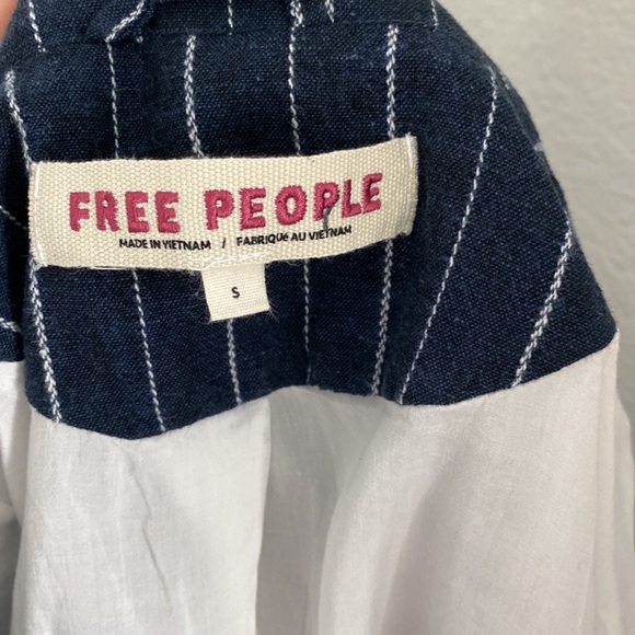 Free People Coat Jacket Stella Blazer Double Breast Fray Hem Stripe Navy S NEW - Picture 7 of 7